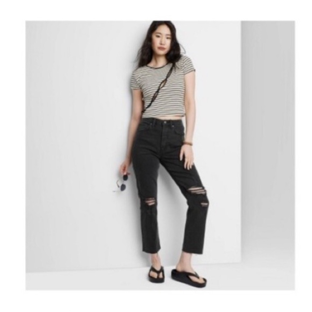 Wild Fable Washed Black Super High Rise Slim Straight Jeans